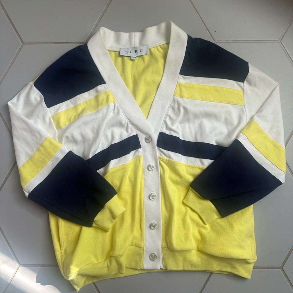 BURU Women's Yellow and Navy Tennis Cardigan